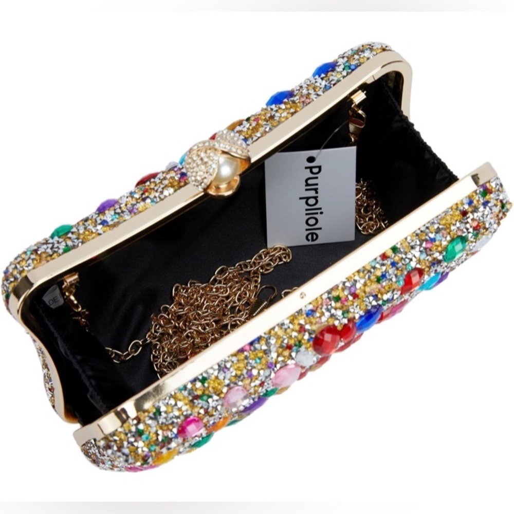 Multicolor Rhinestone Clutch w/Chain Strap - Picture 8 of 9